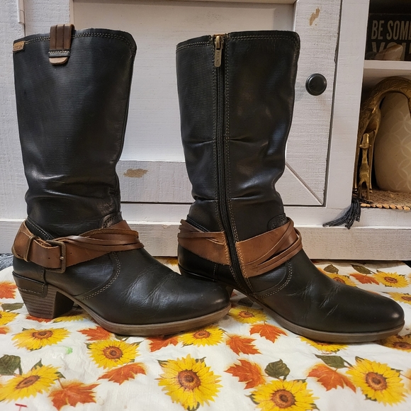 Pikolinos Black/Brown Leather Side Zip Calf Boot sz 41~Made in Spain & Like New! - Picture 1 of 11